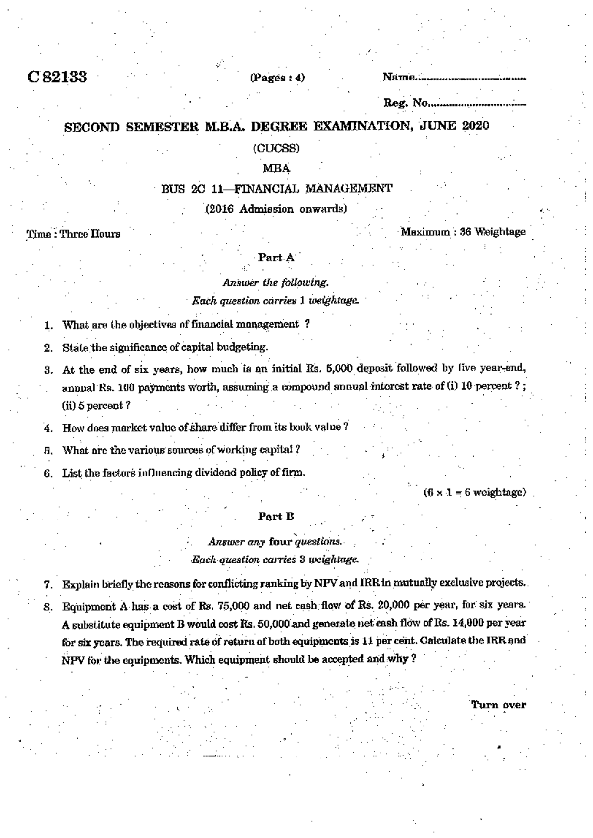 FM2020 - Question paper of financial management - Studocu
