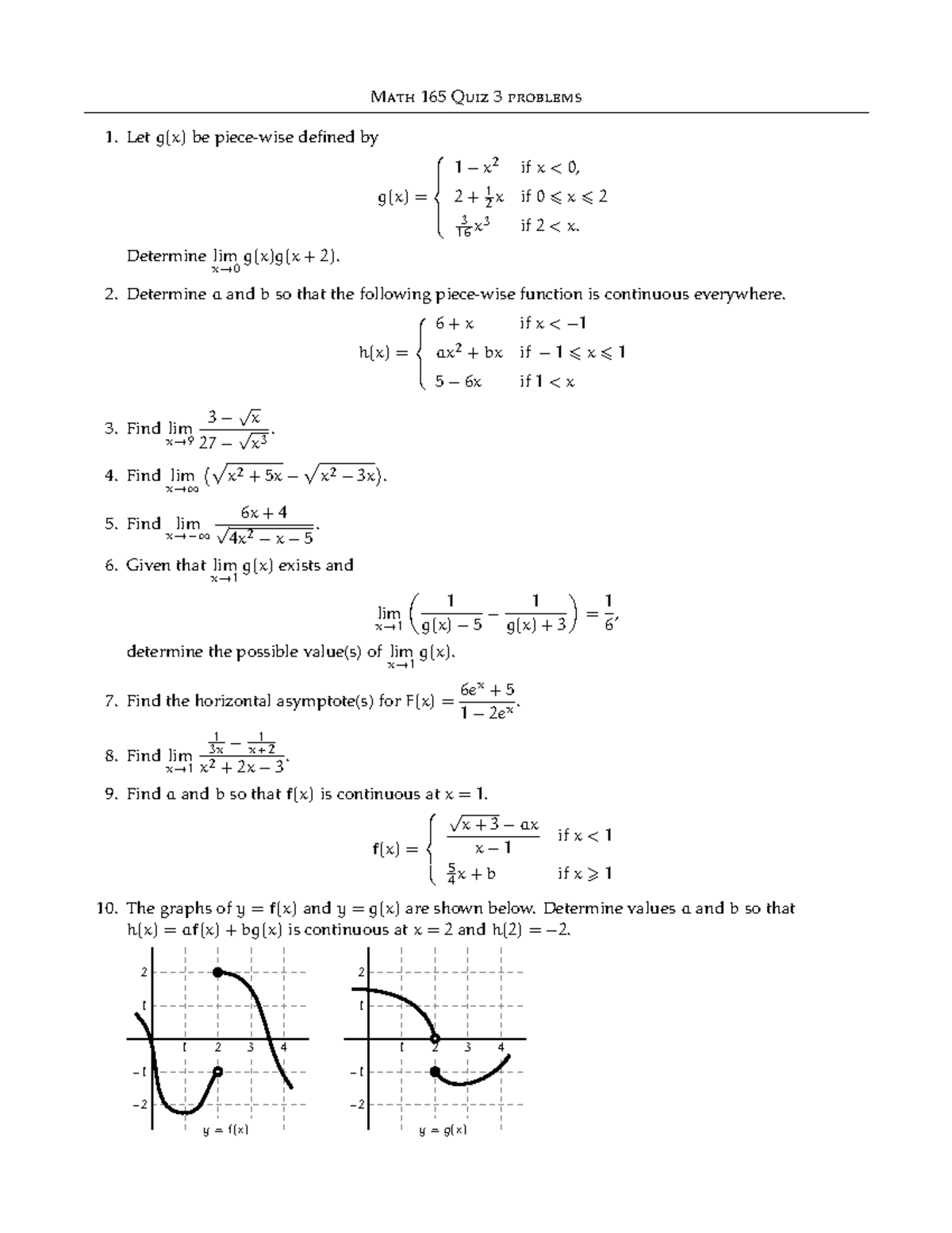 Q3 Problems - quiz - Math165 Quiz 3 problems Letg(x)be piece-wise ...