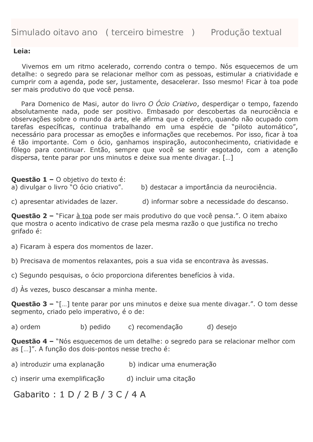 Simulado 2, PDF, Lazer