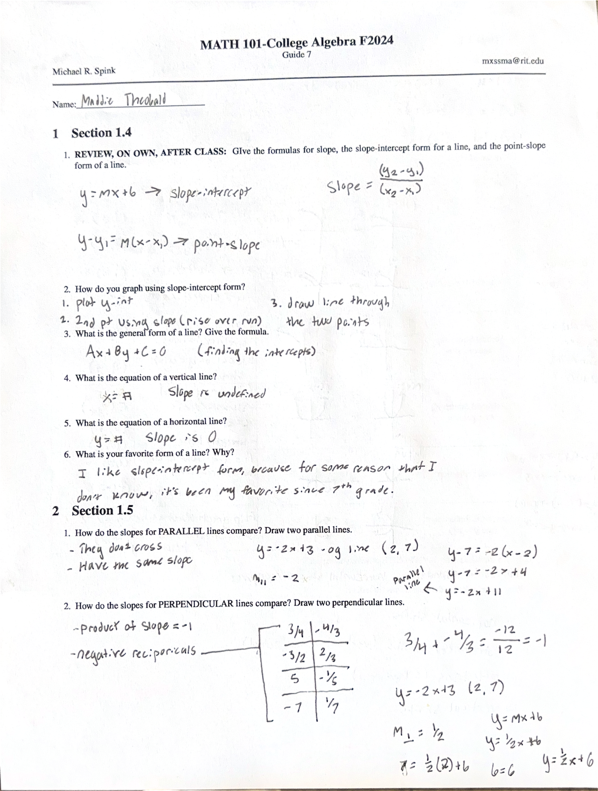 MATH 101-College Algebra F2024-2 - MATH Algebra F2024 Guide 7 Michael R ...