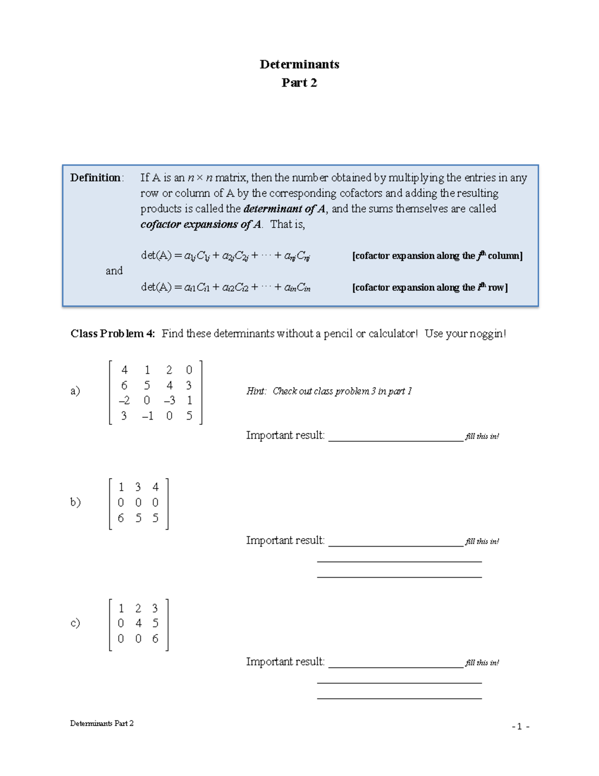 8 Determinants 2 - Linear Algebra - Determinants Part 2 -1 ...