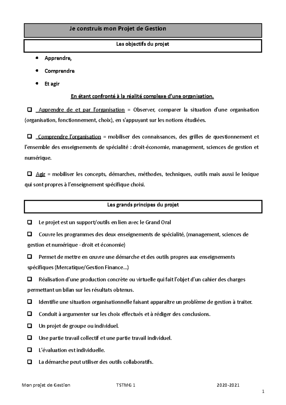 Construire SON Projet DE Gestion GF Tstmg 1 - Apprendre, Comprendre Et ...