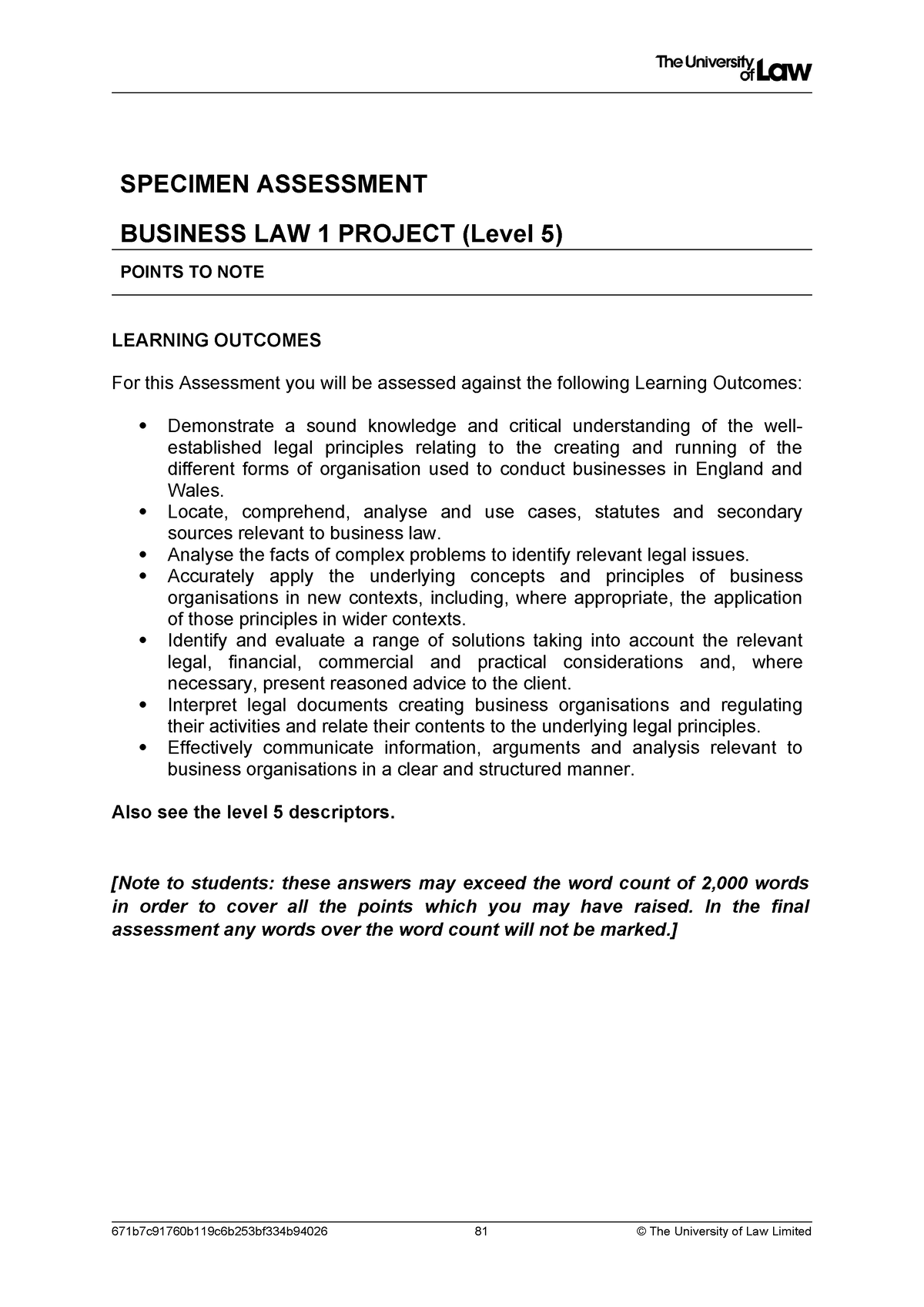 2324 Bus1 Ce01 Specimen Assessment Feedback - SPECIMEN ASSESSMENT ...