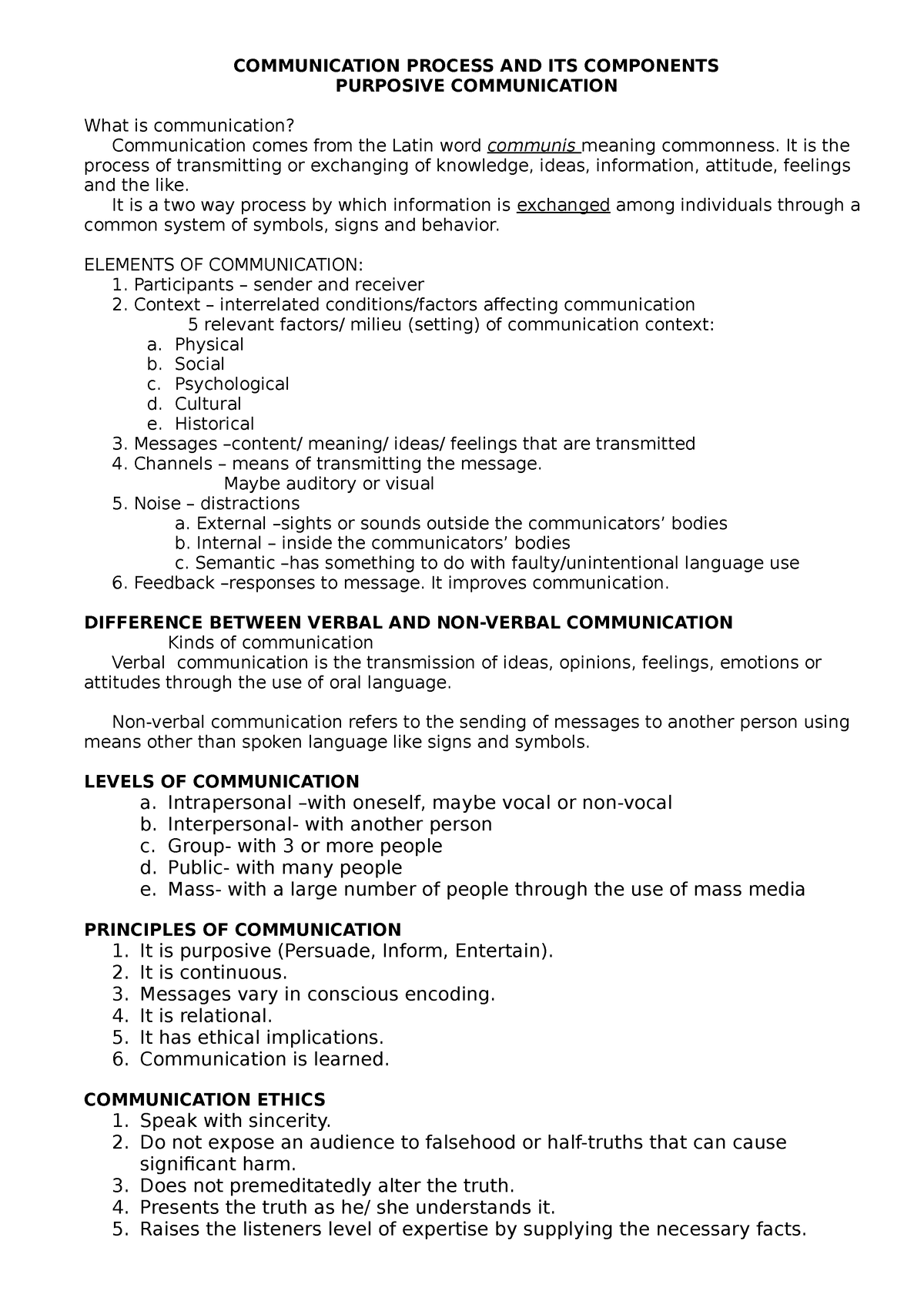 Purposive Communication Communication Process And Its Components Purposive Communication What 