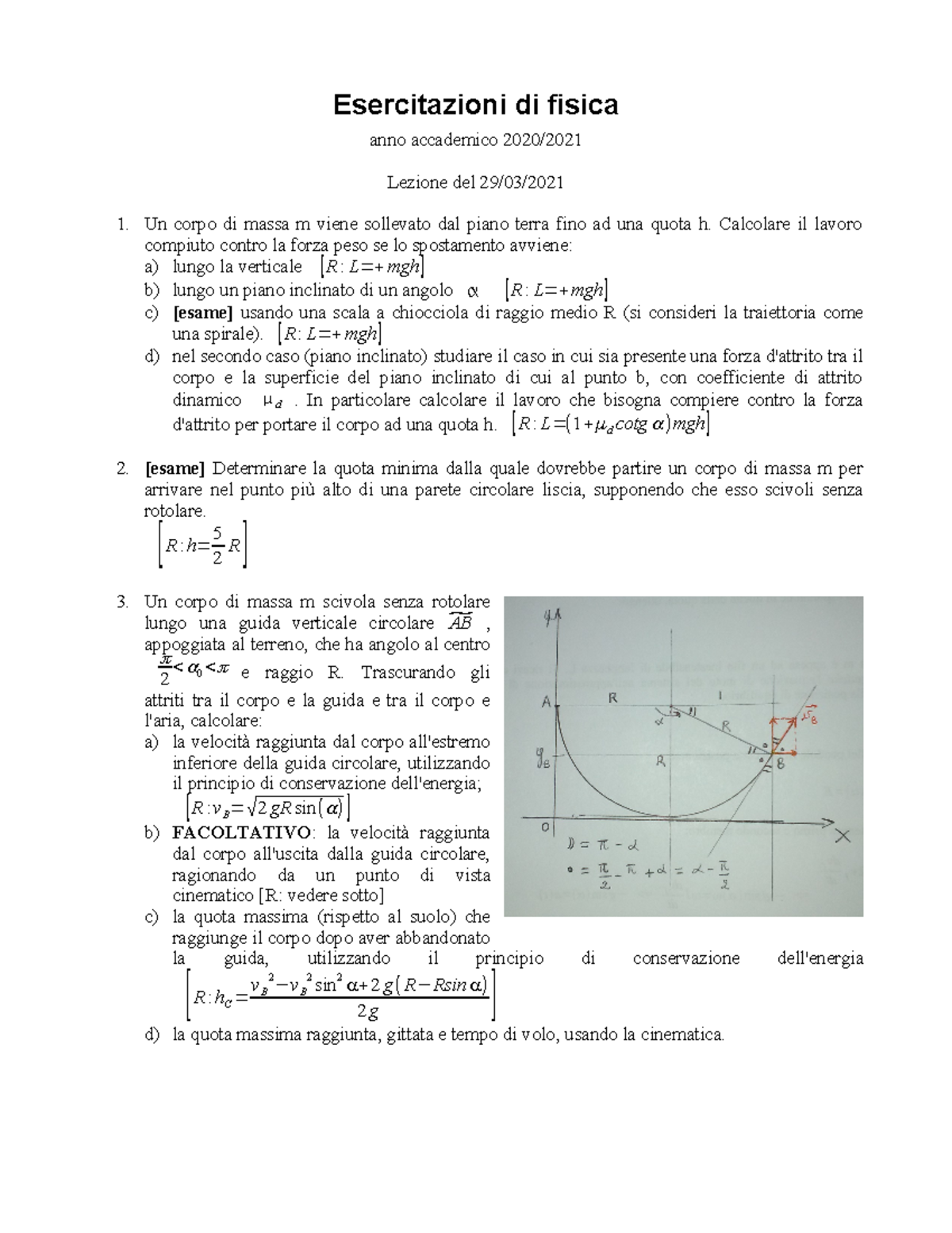 Esercizi Su Lavoro, Energia Cinetica, Energia Potenziale E Vincoli ...