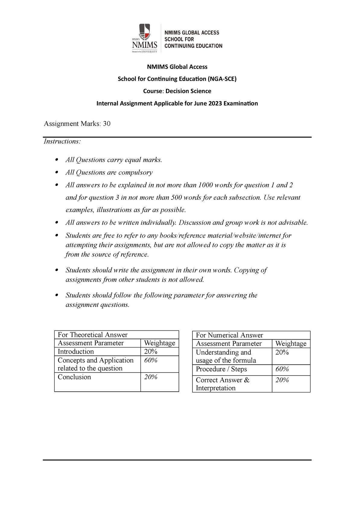 nmims decision science assignment solution june 2023