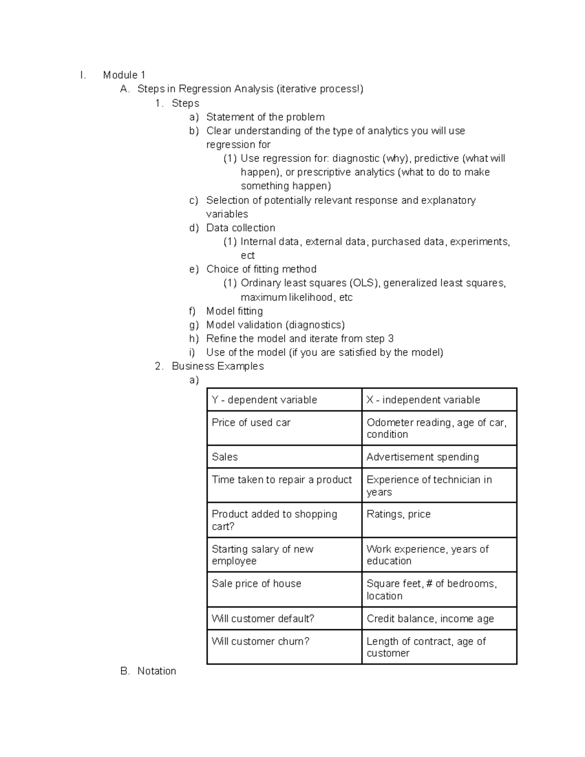 MGT6203 Module 1 Notes - I. Module 1 A. Steps In Regression Analysis ...