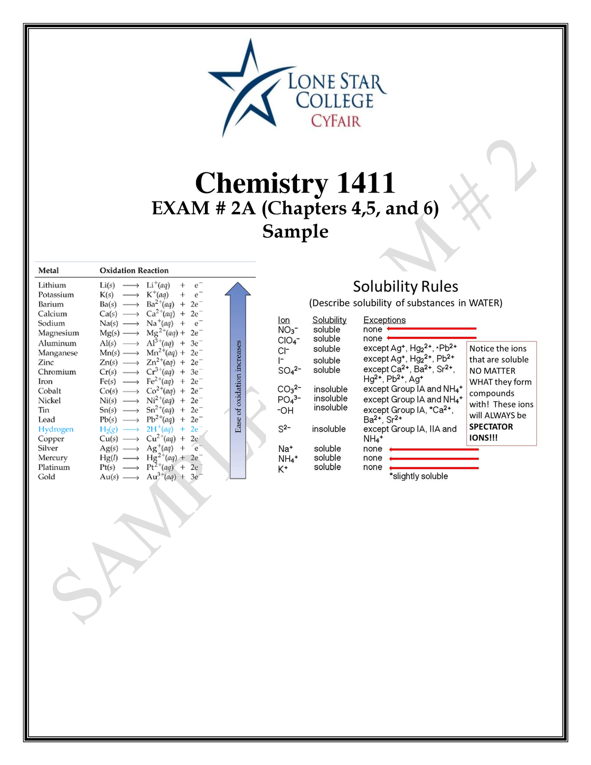 CHEM 1411 SE - 2 - Dr Pahlavan Spring 2023 - Chemistry 1411 EXAM # 2A ...