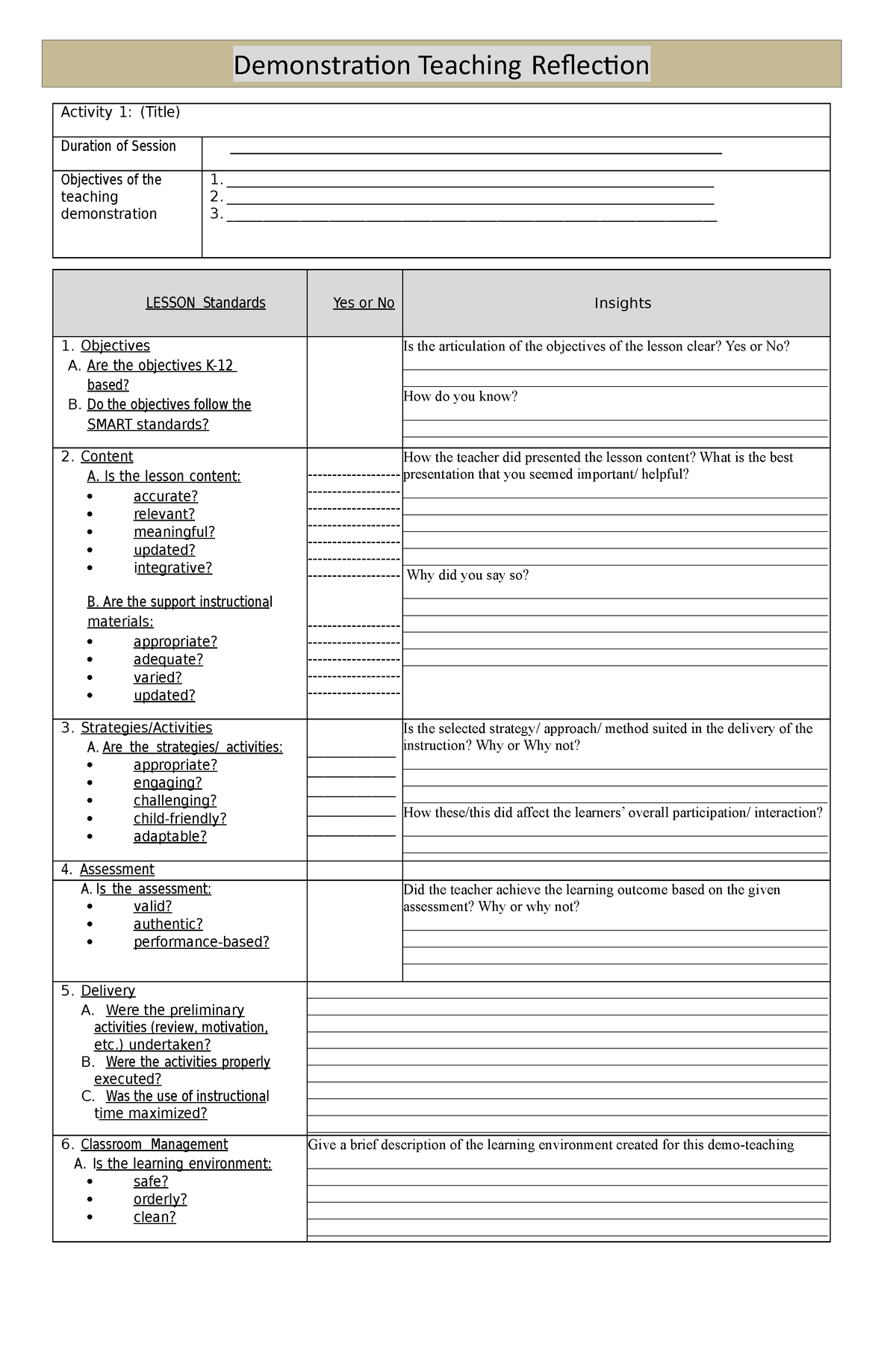 Reflection Questions - Demo Teaching Rating - Demonstra琀椀on Teaching Re ...