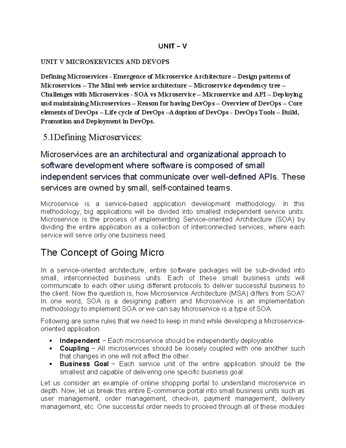 UNIT - 5 - ####### UNIT – V UNIT V MICROSERVICES AND DEVOPS Defining ...