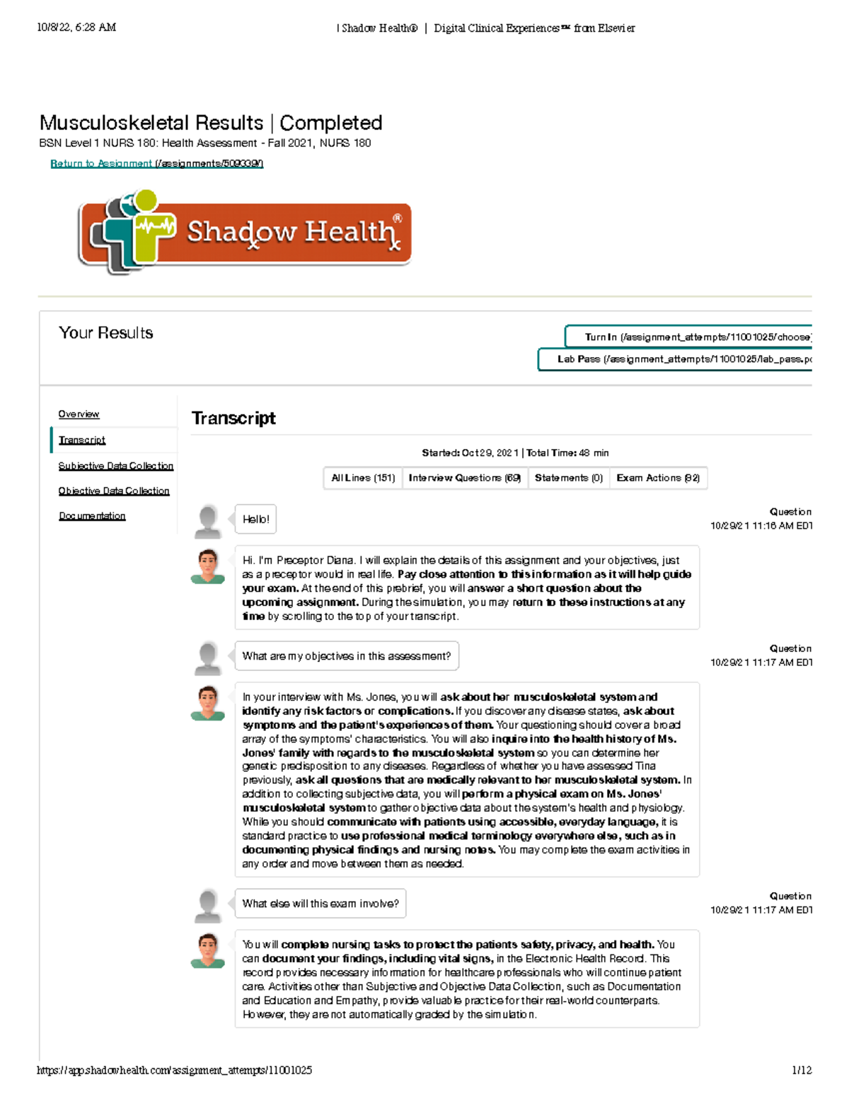Digital Clinical Experience Shadow Health - g4opoxb