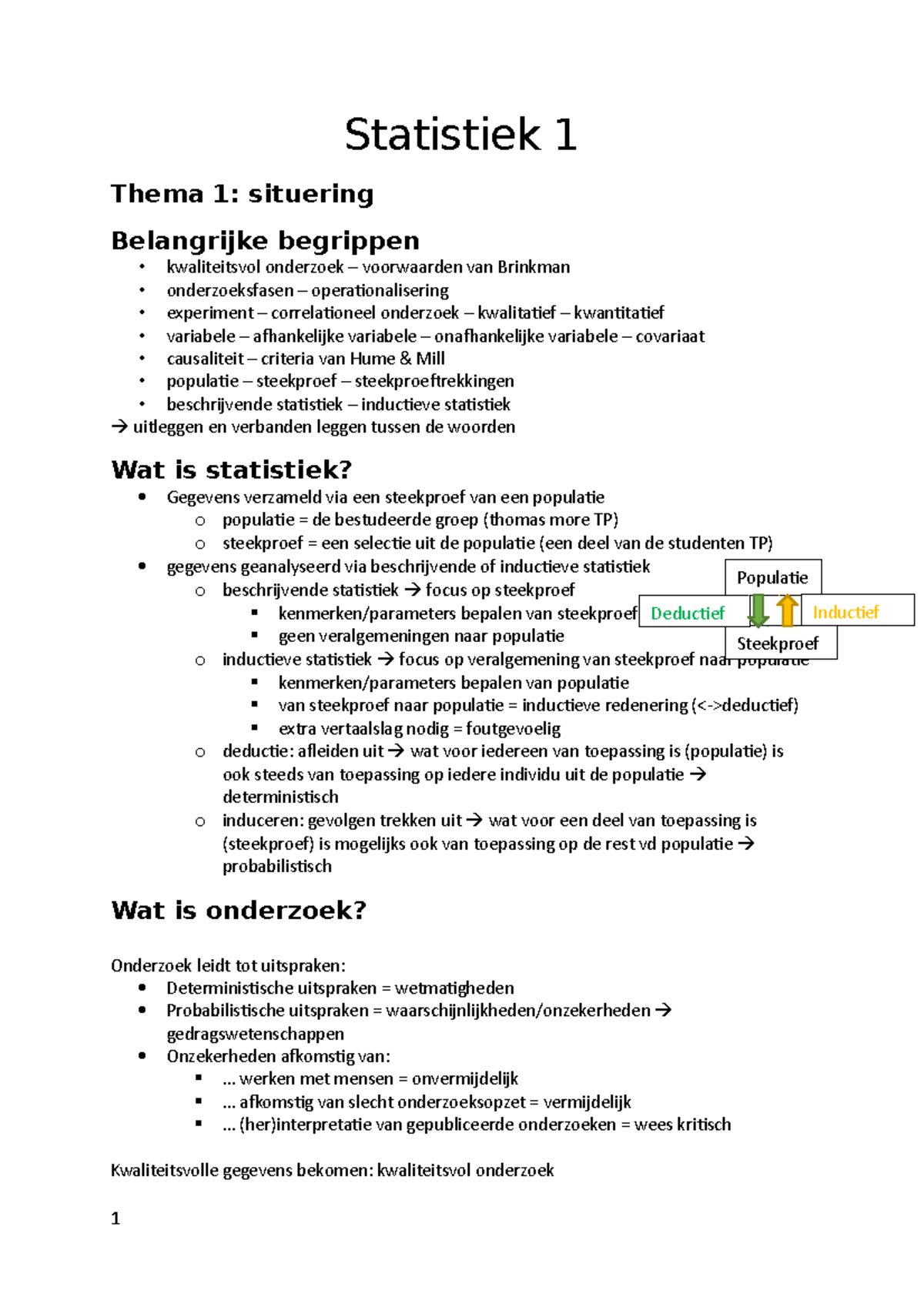 Statistiek 1 - Samenvatting - Statistiek 1 Thema 1: Situering ...