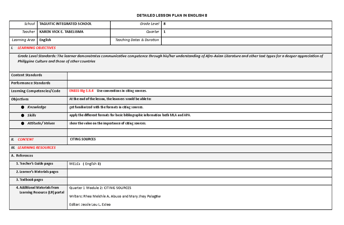 DLP English 8 Q1 M2 - Please read - DETAILED LESSON PLAN IN ENGLISH 8 ...