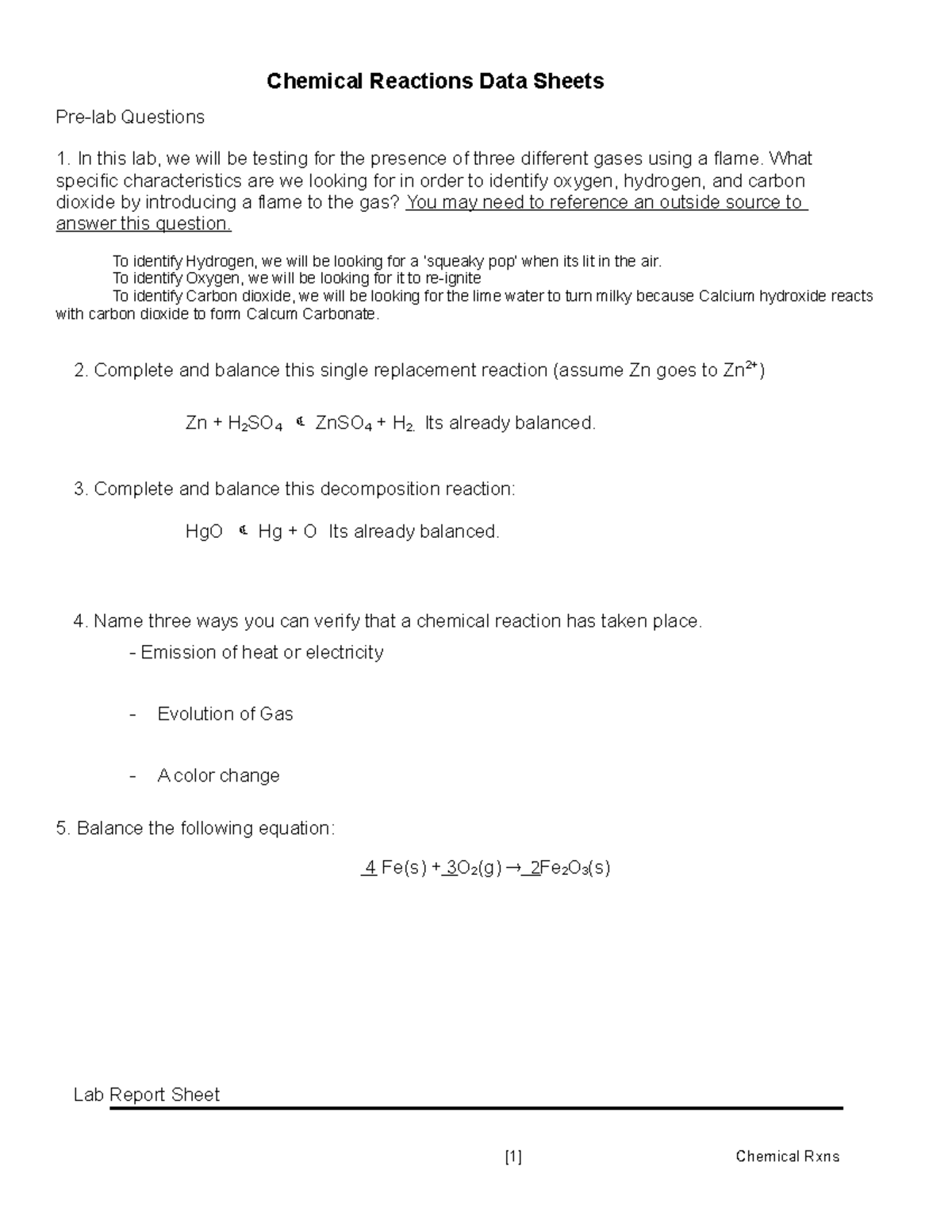 Chemical reaction lab CHEM 1010 NHCC Studocu