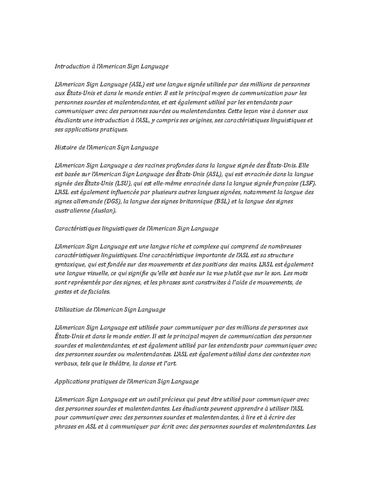 American Sign Language Study Notes - Introduction à l'American Sign ...