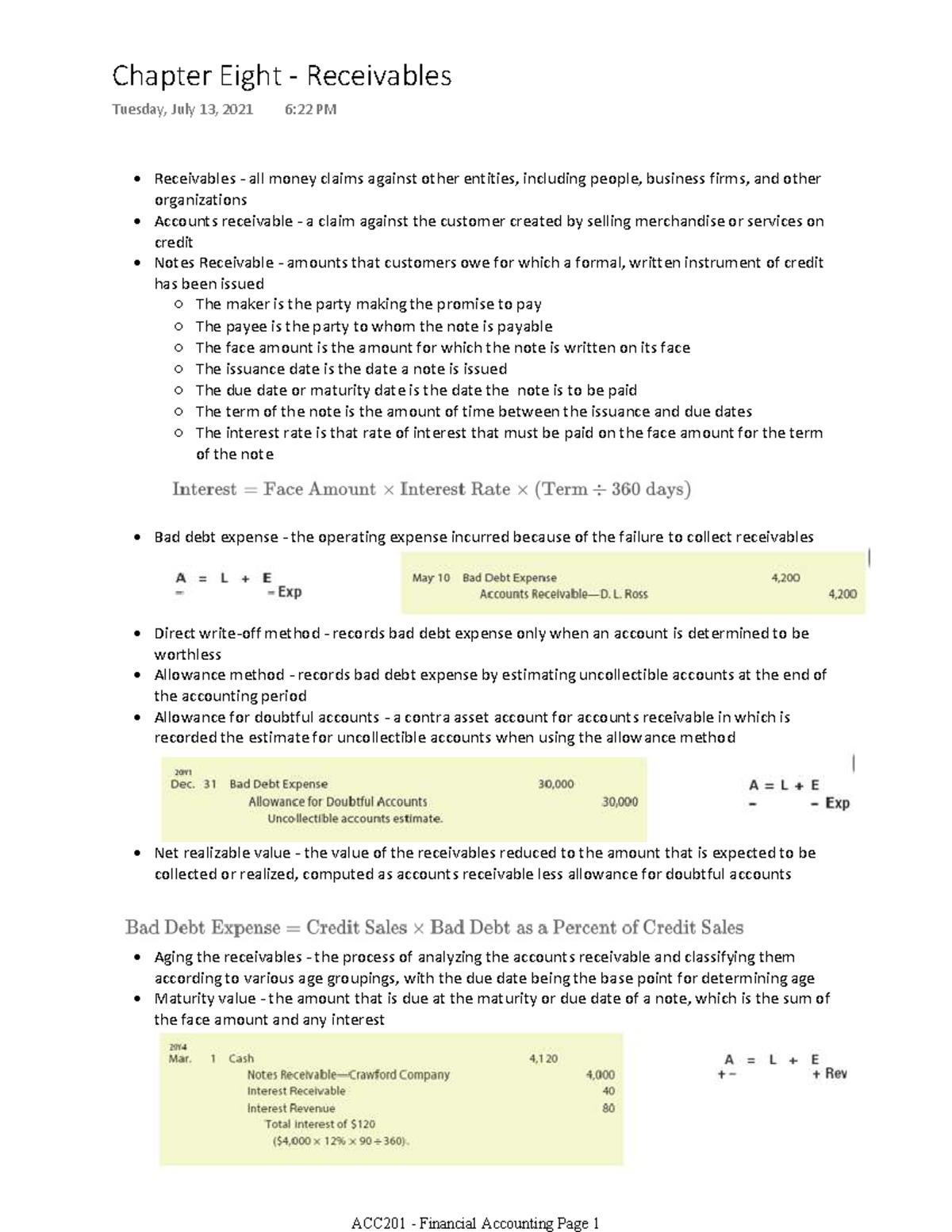 ACC201 CH8 - Chapter Eight - Receivables Textbook Notes - Chapter Eight ...