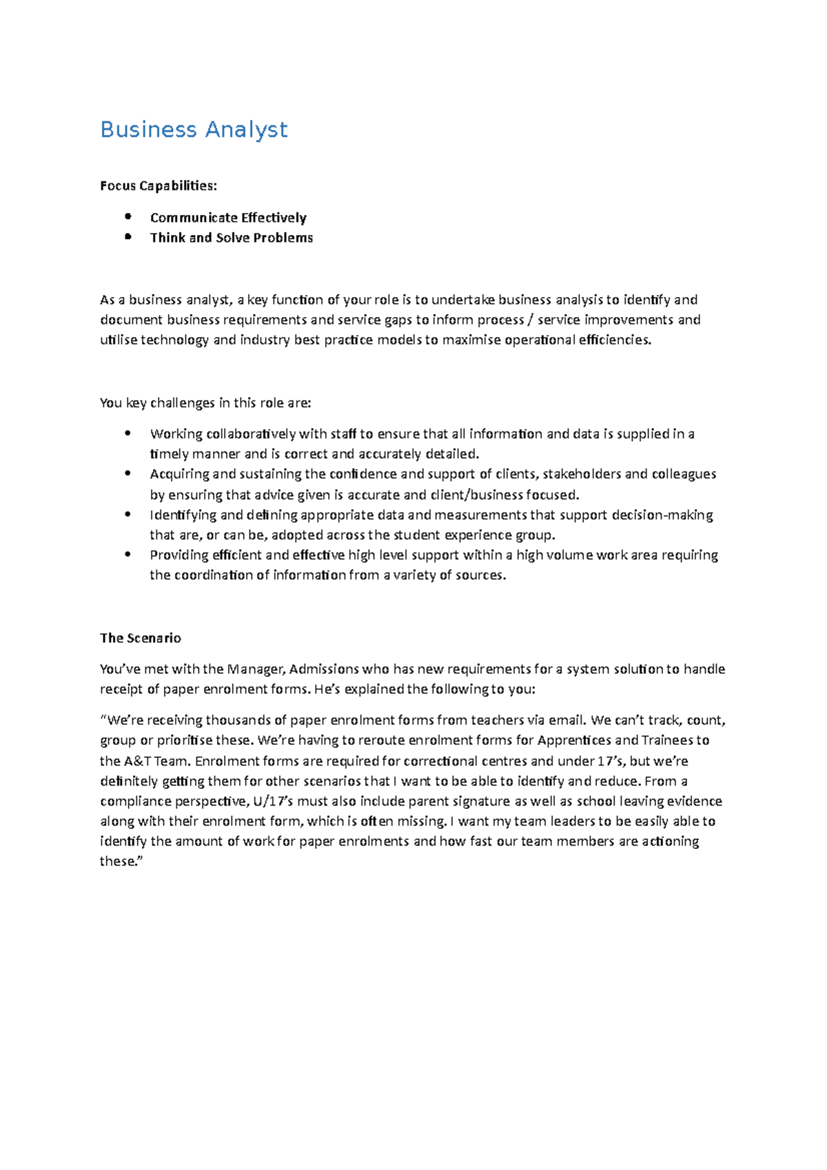 Assessment Task - Business Analyst 2023 - Business Analyst Focus ...