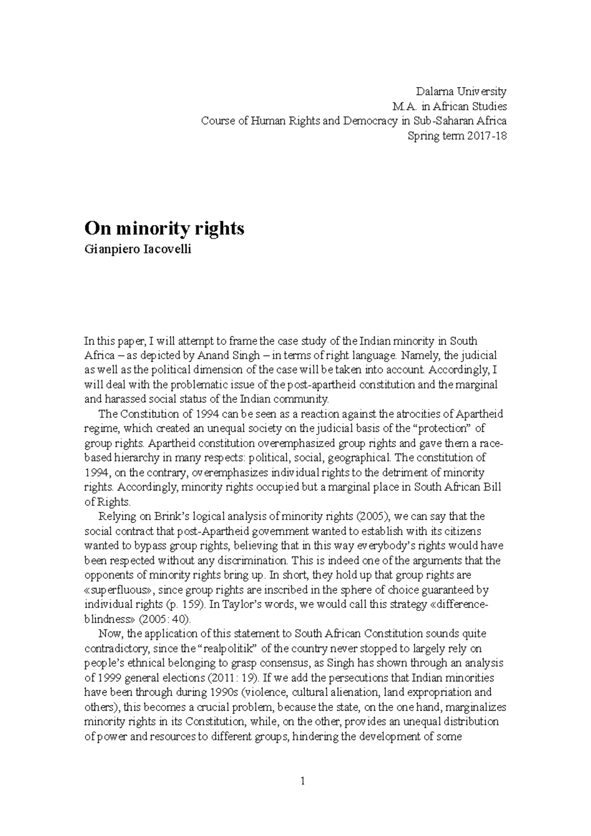 Gianpiero Iacovelli - On Minority Rights - Dalarna University M. in ...