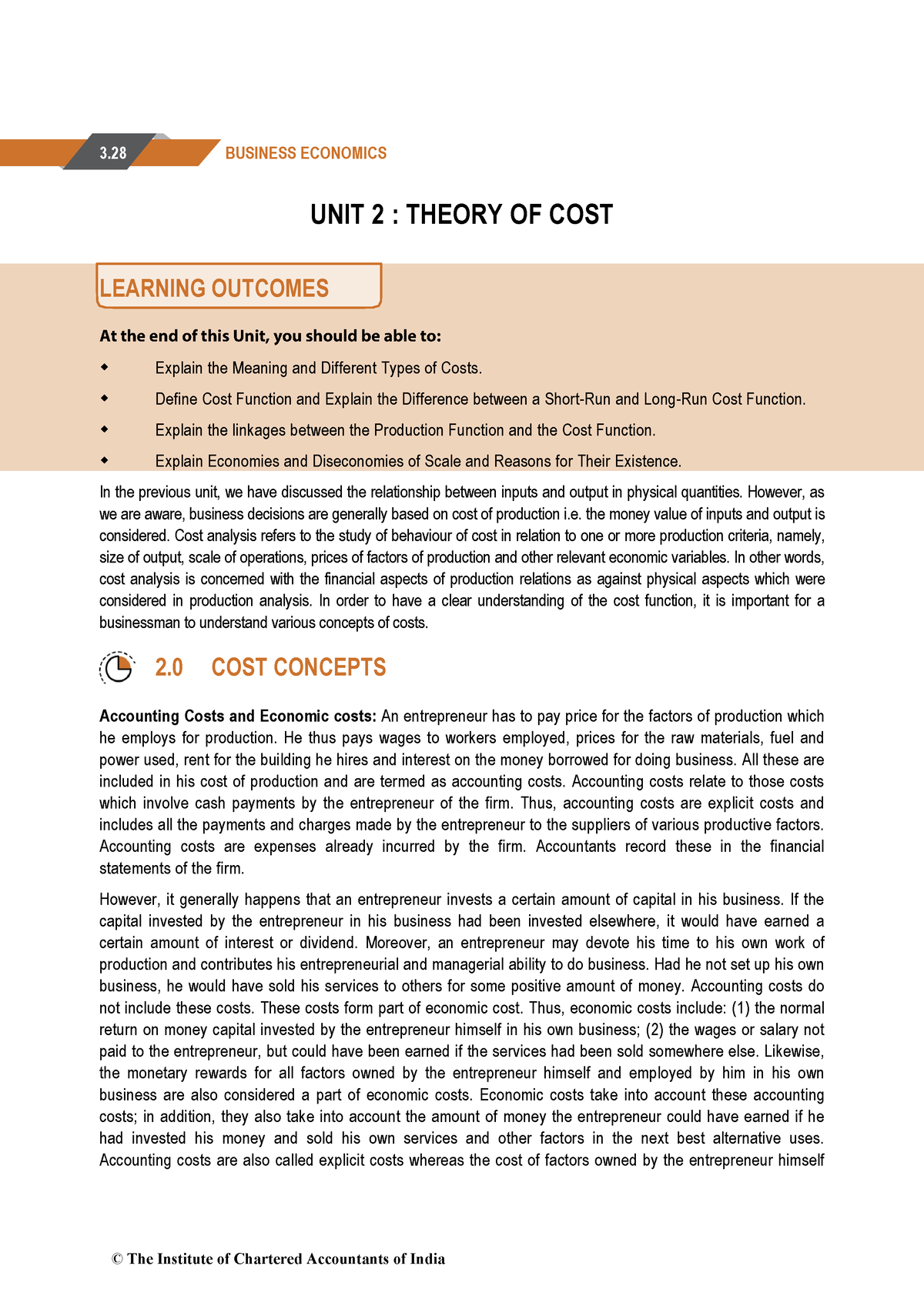 Eco Chapter 3 Unit 2 - 3 BUSINESS ECONOMICS UNIT 2 : THEORY OF COST ...