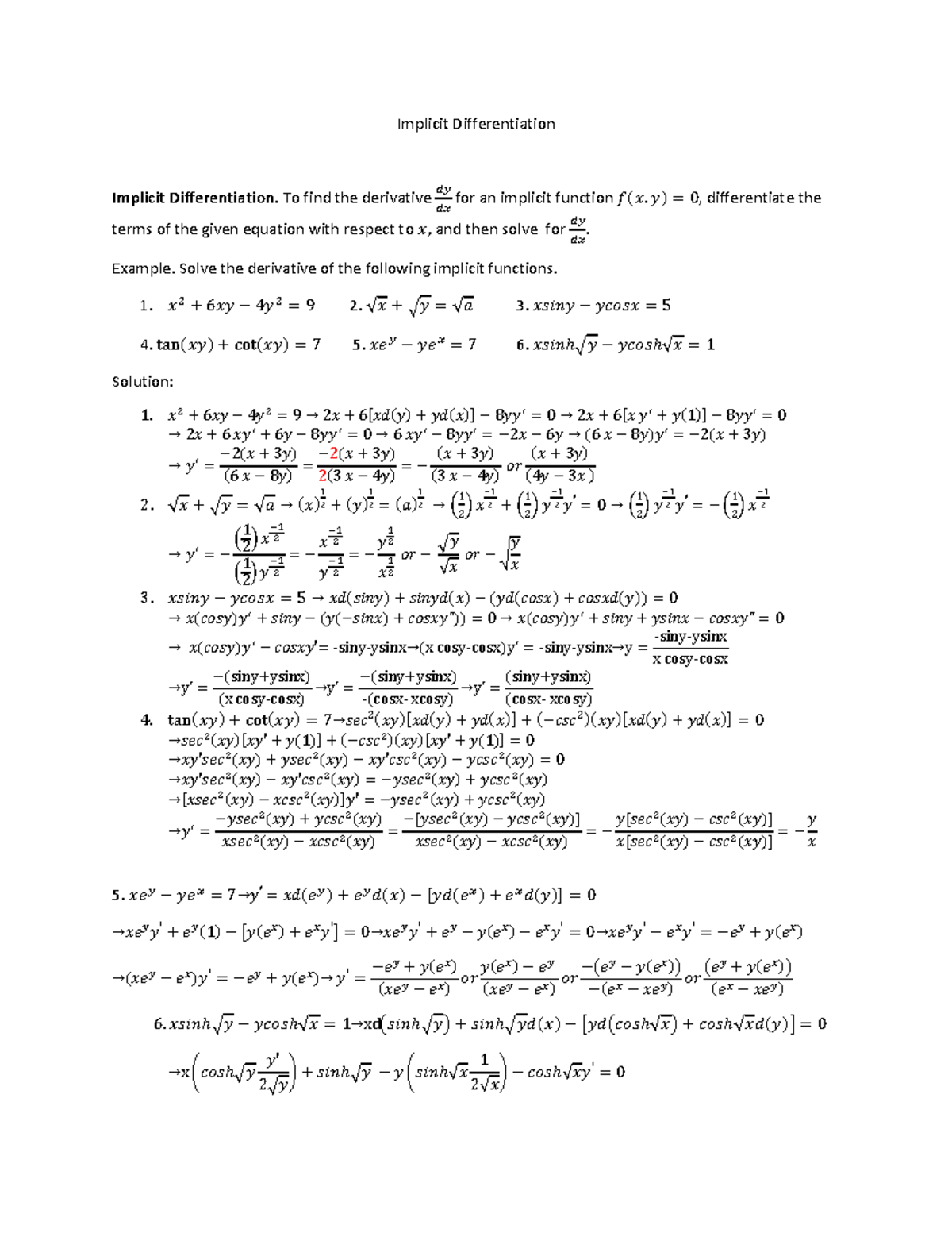 Implicit-differentiation - Implicit Differentiation Implicit ...