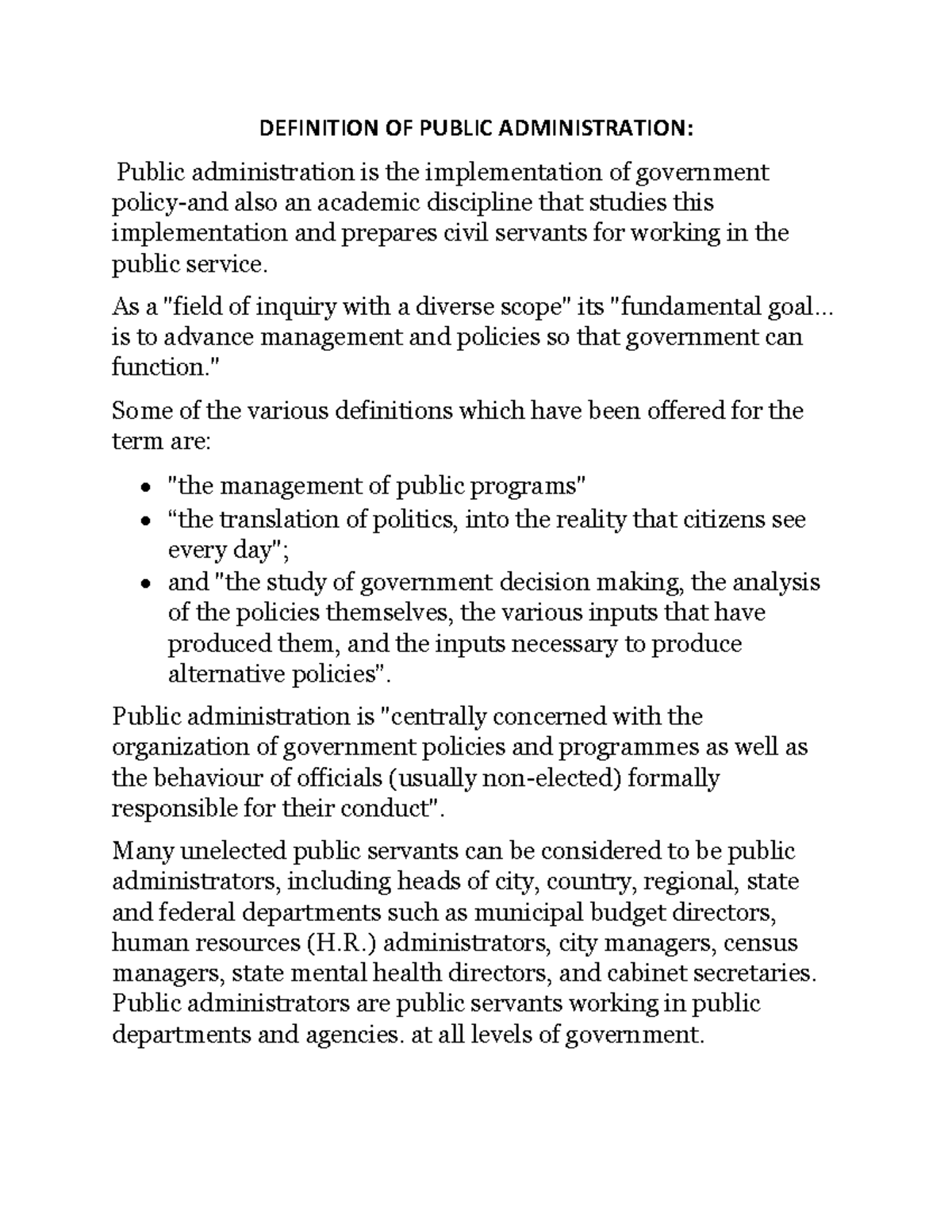 Definition OF Public Administration - DEFINITION OF PUBLIC ...