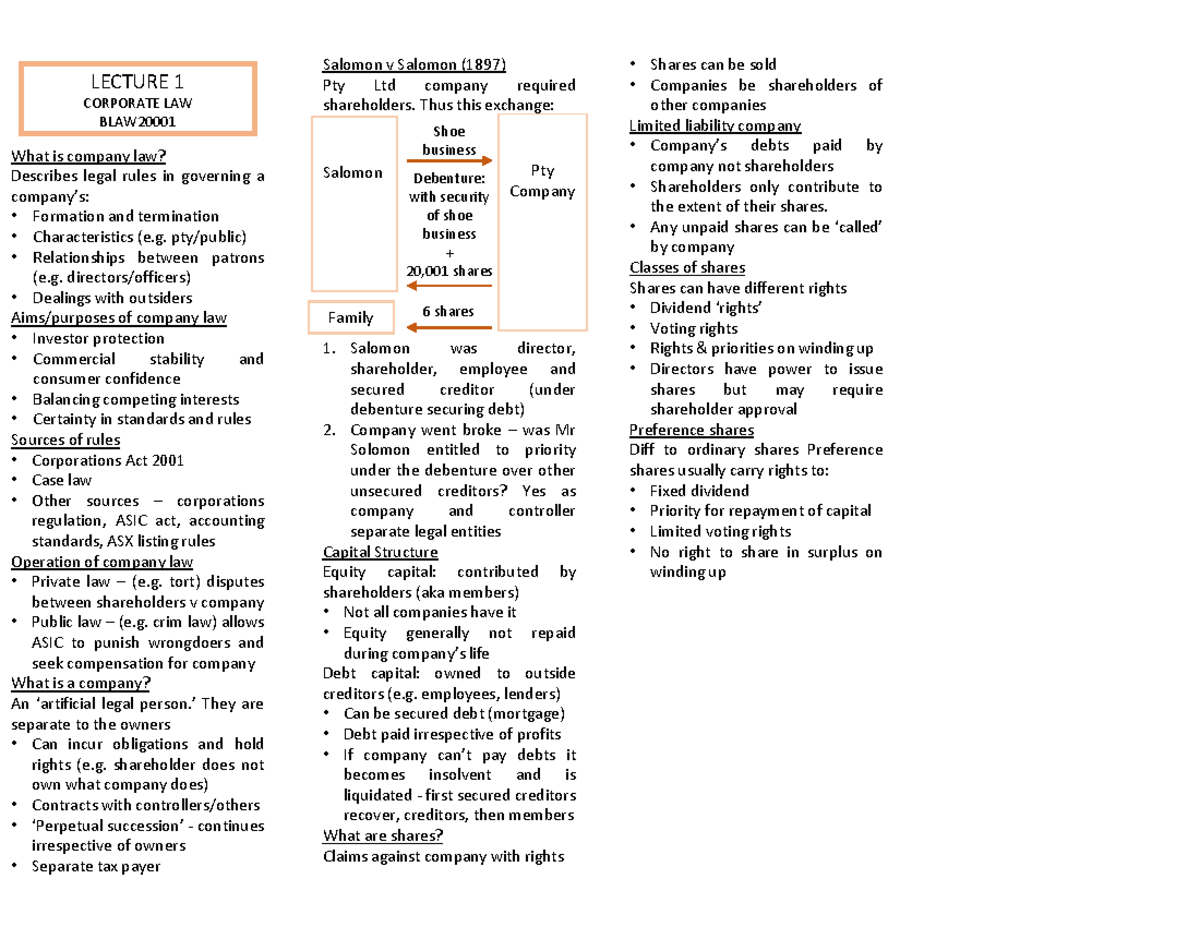 corporate-law-summary-notes-lecture-1-lecture-1-corporate-law