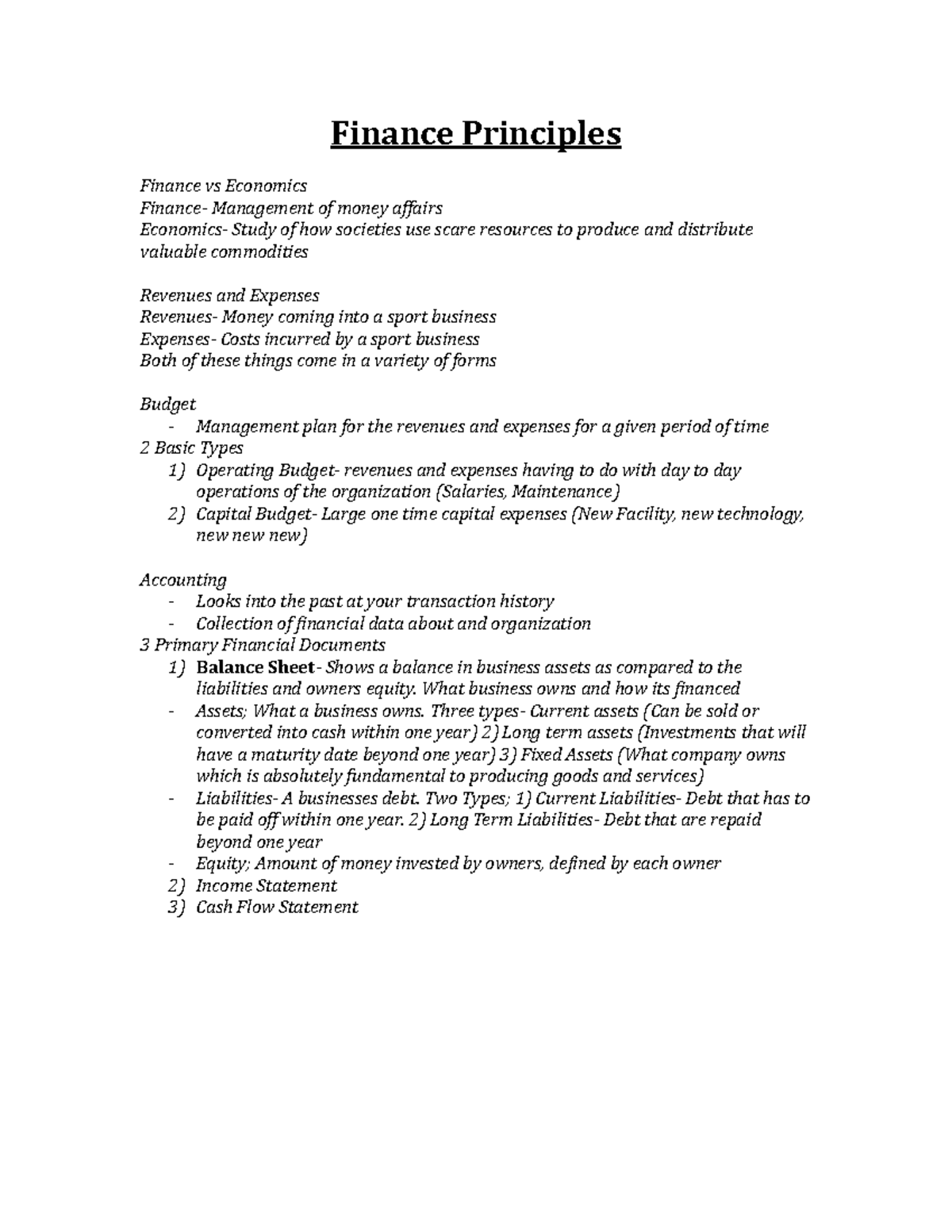 Lecture notes, lecture, Finance Principles, Management Principles ...