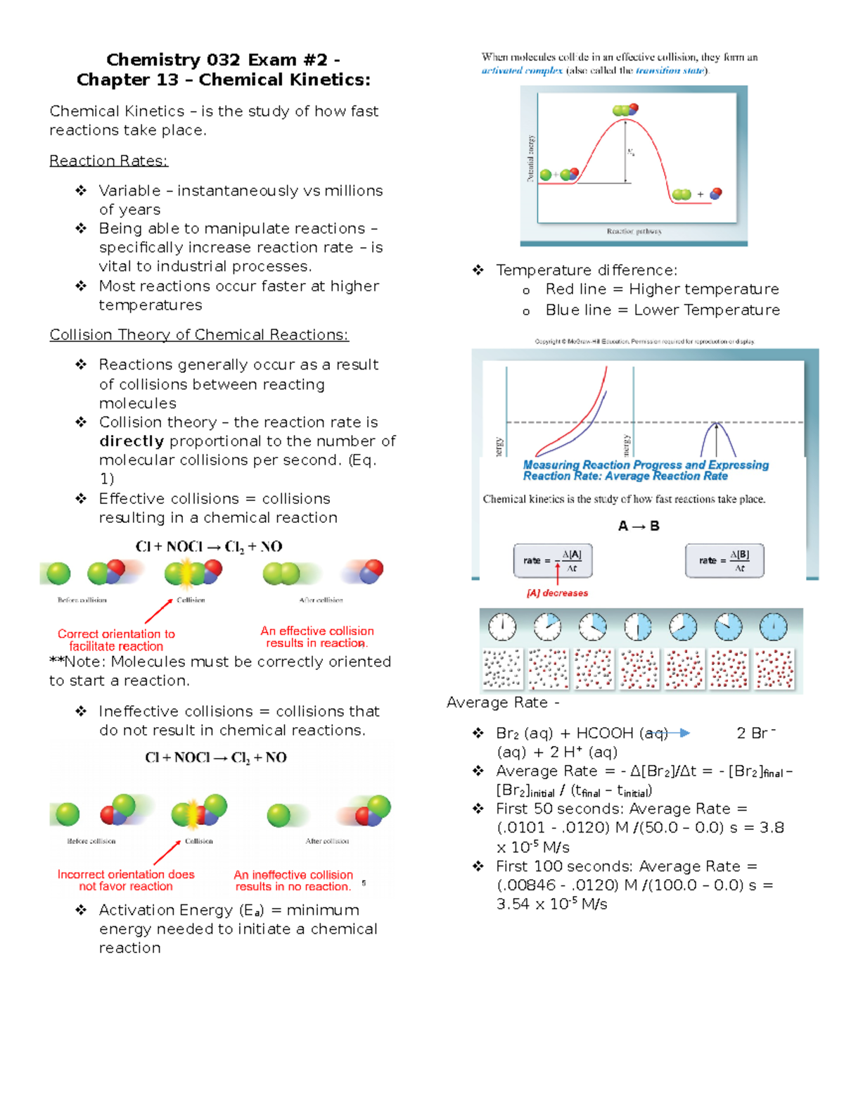 Chapter 13 - Chemical Kinetics - Chemistry 032 Exam #2 - Chapter 13 ...