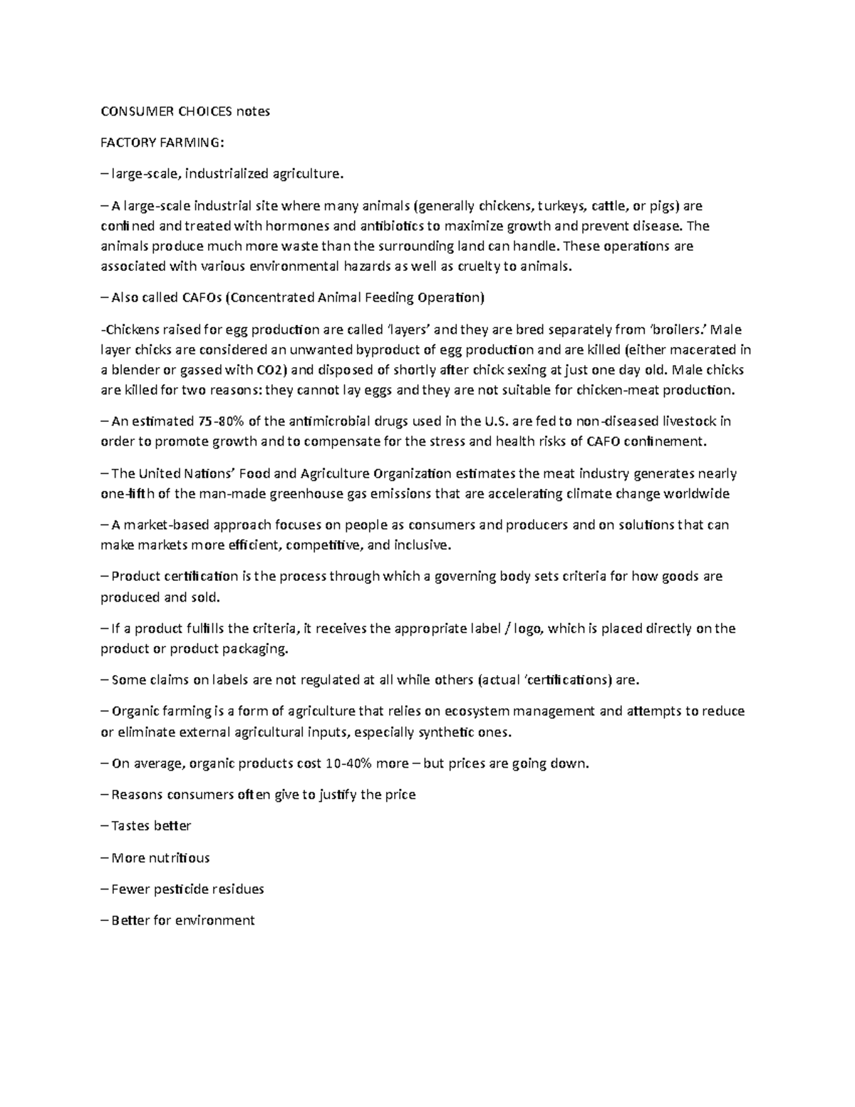 Consumer Choices notes - CONSUMER CHOICES notes FACTORY FARMING: large ...