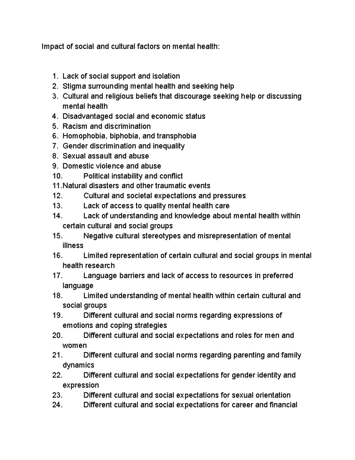 Impact of social and cultural factors on mental health - Different ...