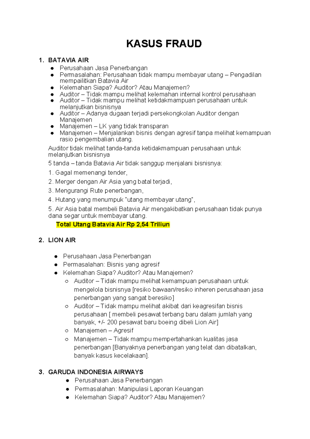 Catatan Seminar Audit - KASUS FRAUD 1. BATAVIA AIR Perusahaan Jasa ...