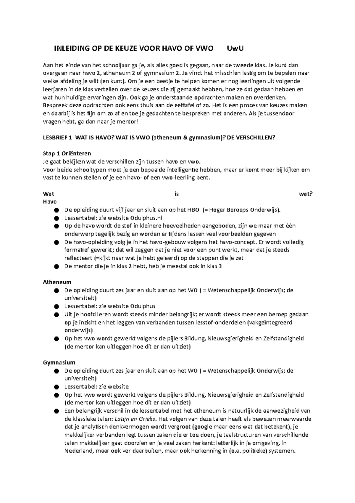 Naamloos document - fgdd - INLEIDING OP DE KEUZE VOOR HAVO OF VWO UwU Aan  het einde van het - Studeersnel