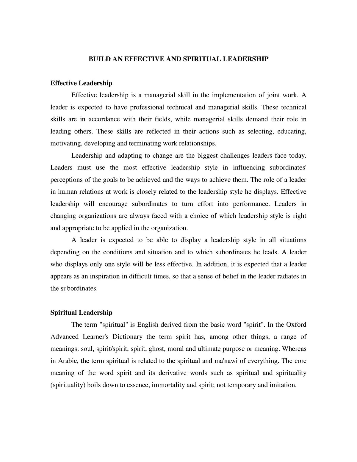 research paper on spiritual leadership