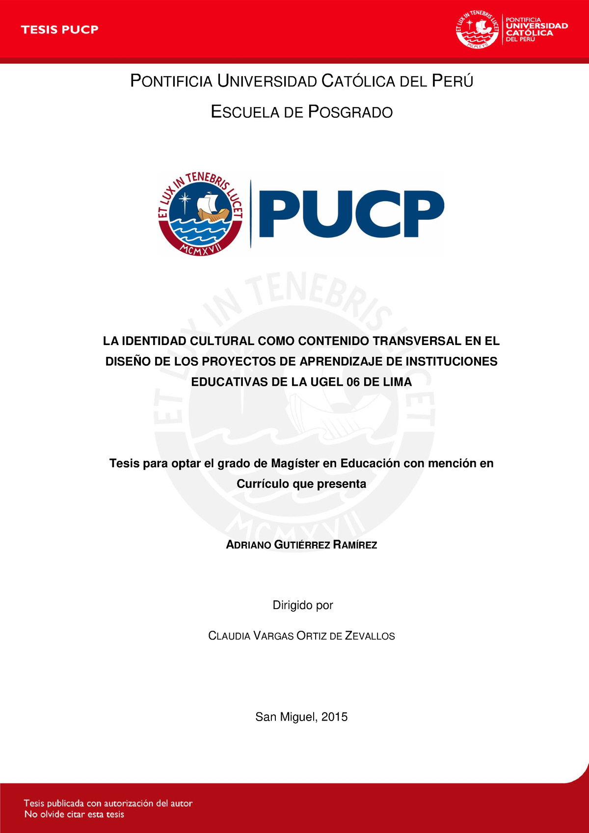 LA Indentiad Cultural Tesis- PUCP - PONTIFICIA UNIVERSIDAD CATÓLICA DEL ...