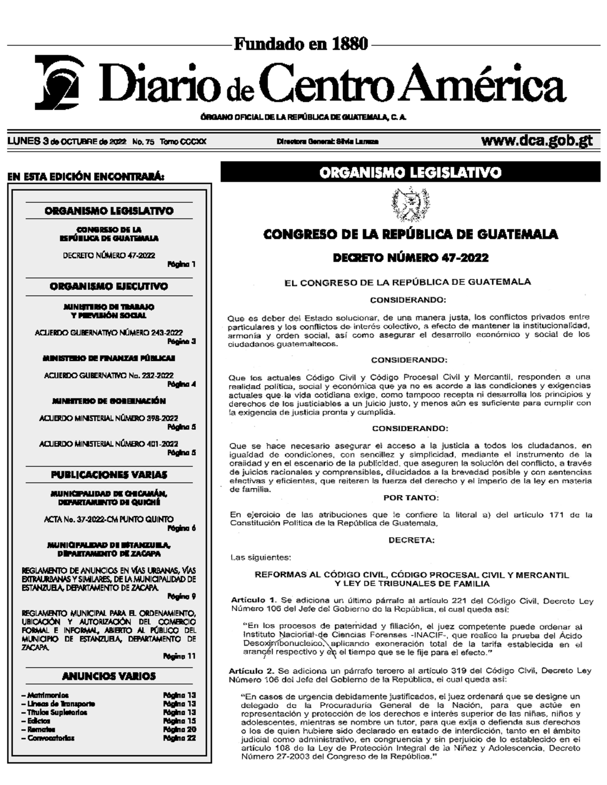 Decreto 47-2022 -Reformas Al Código Civil, Código Procesal Civil Y ...