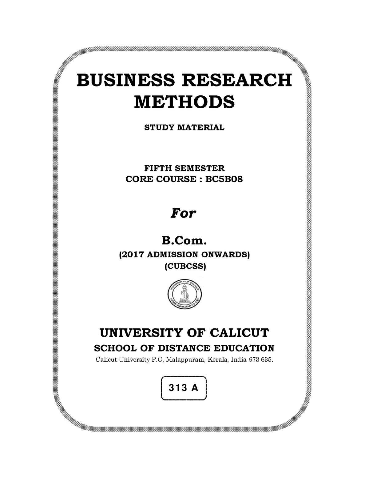 Business Research Methods - BUSINESS RESEARCH METHODS STUDY MATERIAL ...