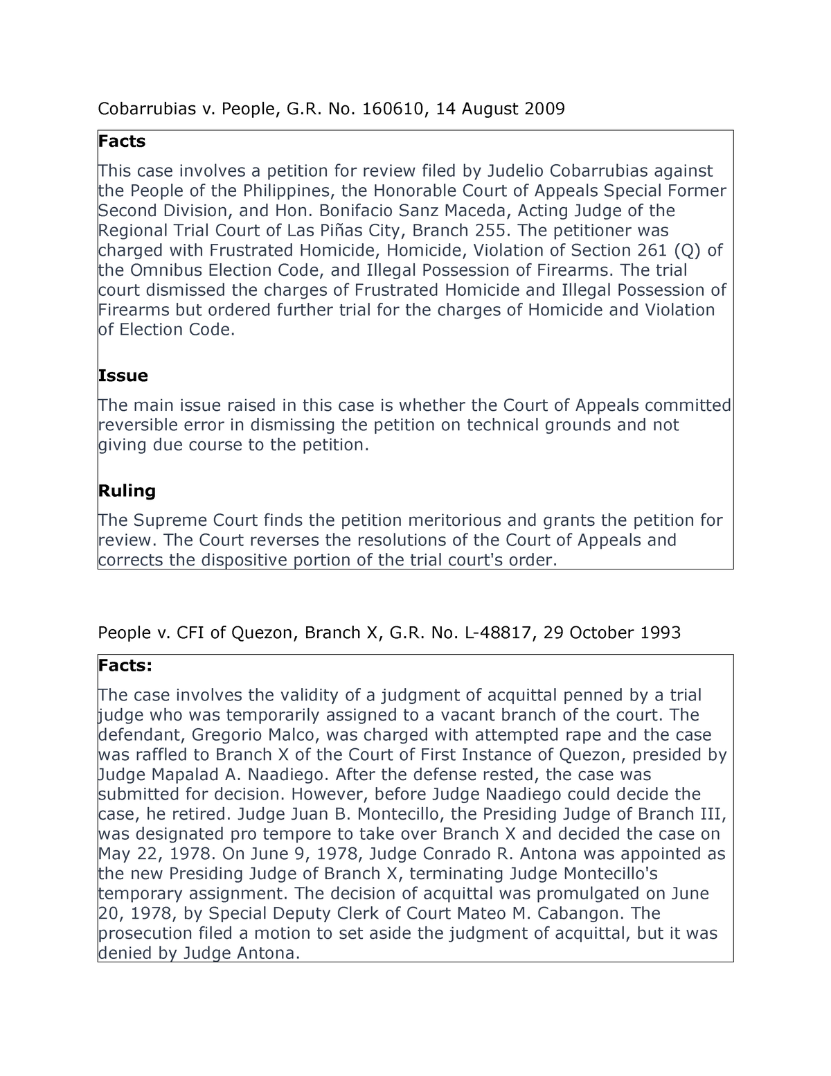 Crimpro 31-40 - Cases - Cobarrubias V. People, G. No. 160610, 14 August ...