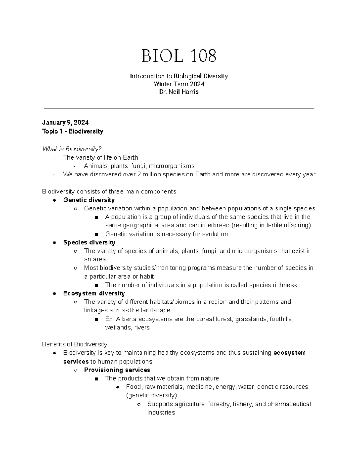 BIOL 108 Notes - BIOL 108 Introduction To Biological Diversity Winter ...