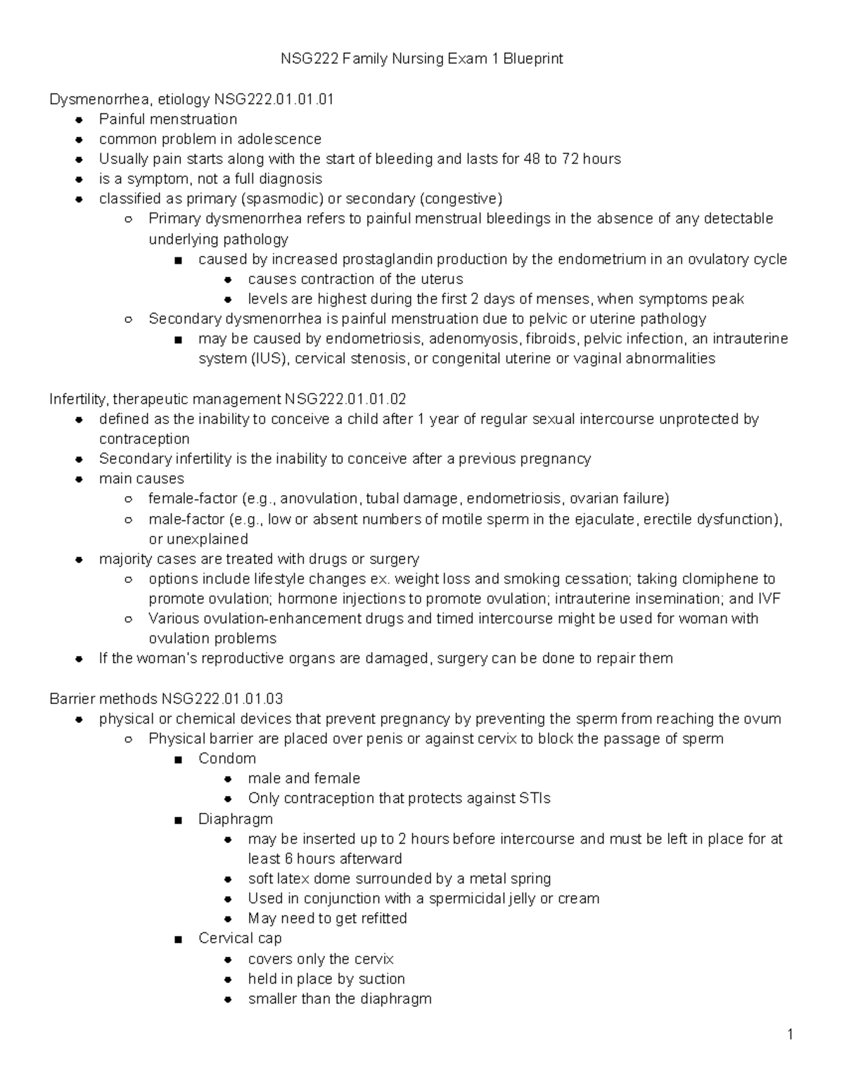 Family Nursing OB Exam 1 Blueprint Answers - NSG222 Family Nursing Exam ...