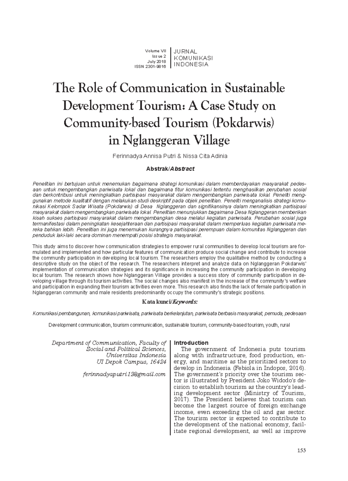 The Role of Communication in Sustainable Development Tourism: A Case ...