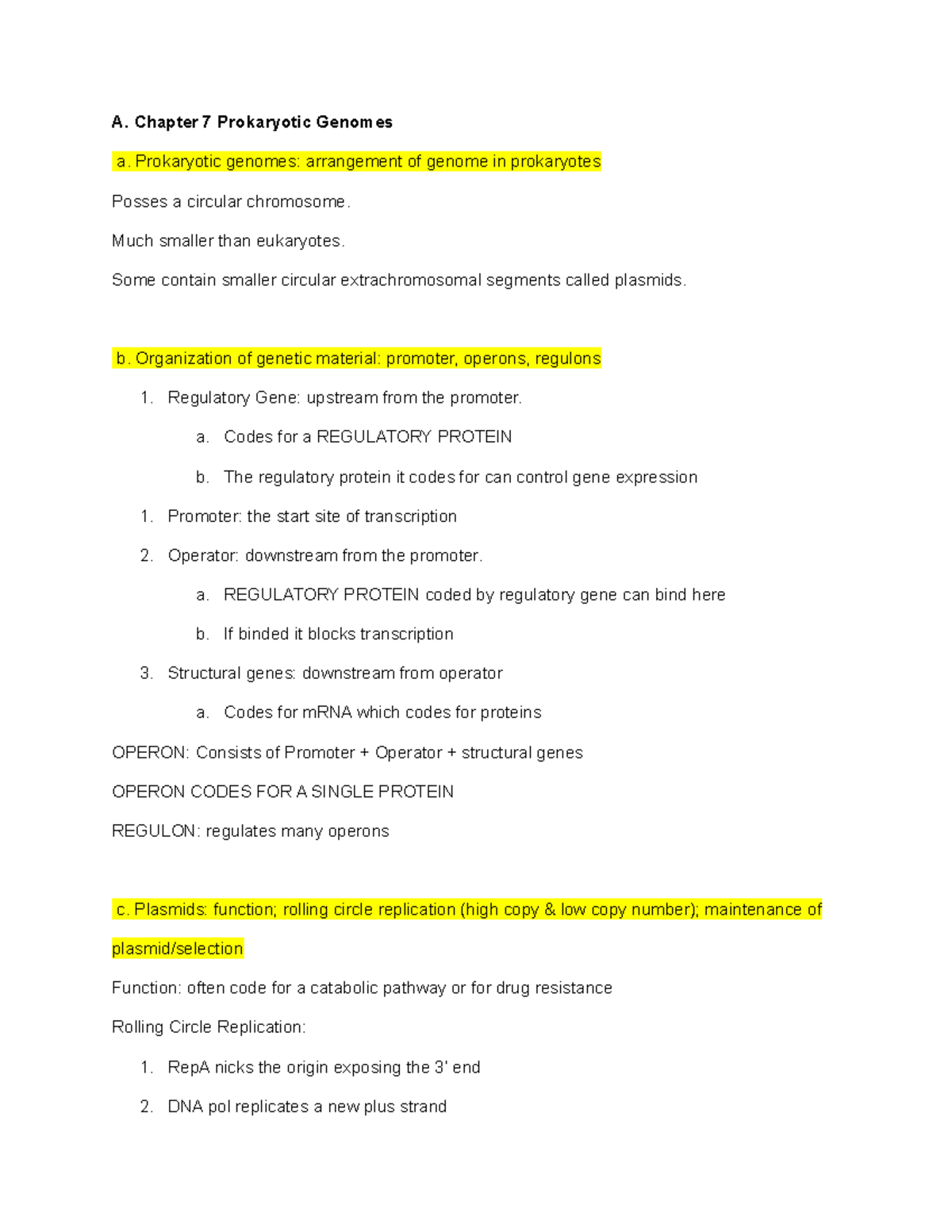 genome and gene regulation-study guide - A. Chapter 7 Prokaryotic ...