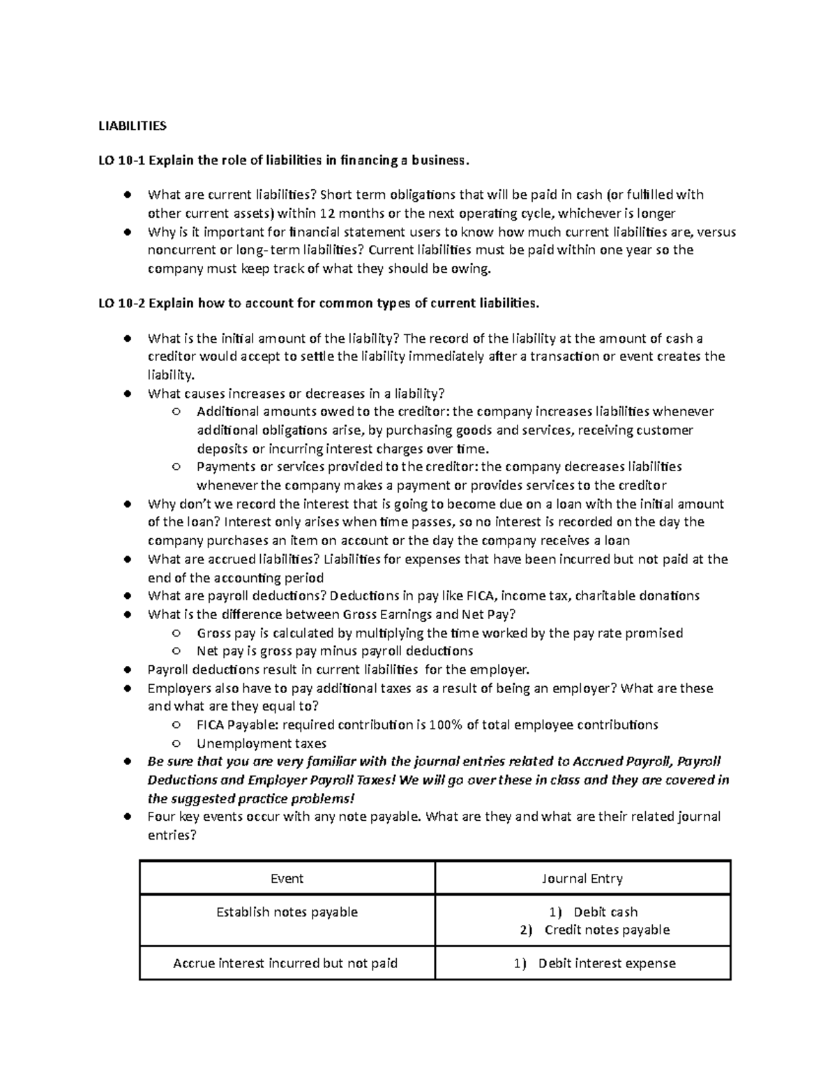 ACCT Chapter 10 - LIABILITIES LO 10-1 Explain The Role Of Liabilities ...