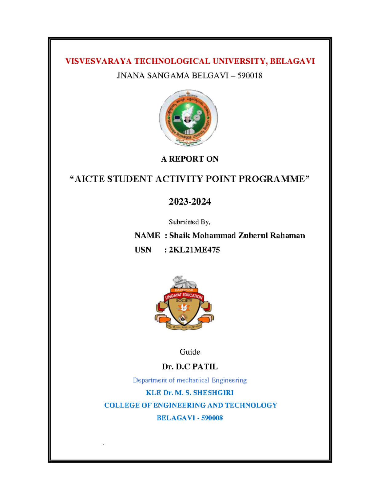 Aicte Report SMD - . VISVESVARAYA TECHNOLOGICAL UNIVERSITY, BELAGAVI ...