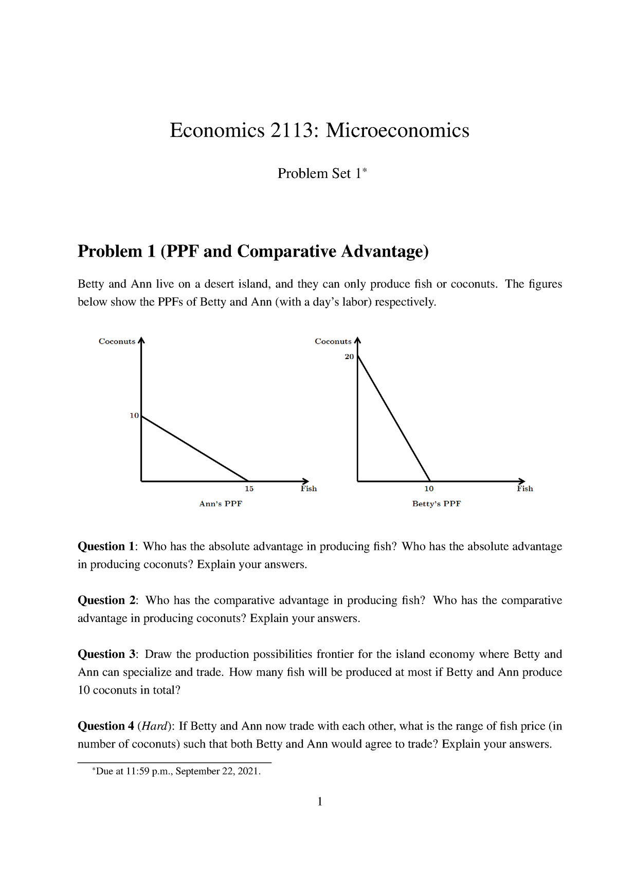 PS1 Solution 2021 - Economics 2113: Microeconomics Problem Set 1 ...