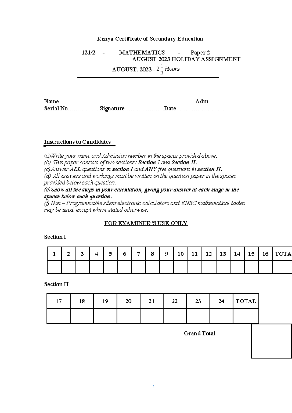 Mathematics form 4 - Kenya Certificate of Secondary Education 121/2 ...