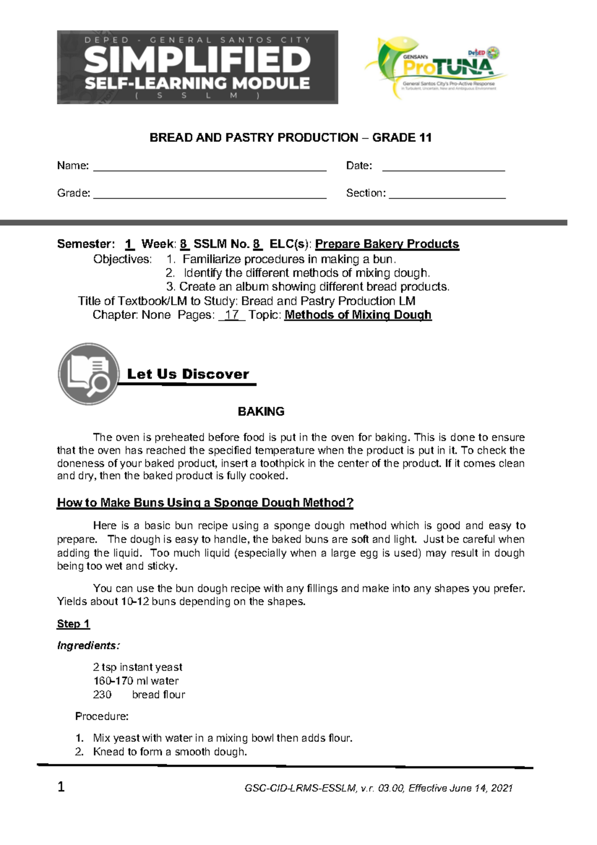 BPP11 SEM 1 SSLM 8 - notes - BREAD AND PASTRY PRODUCTION – GRADE 11 ...