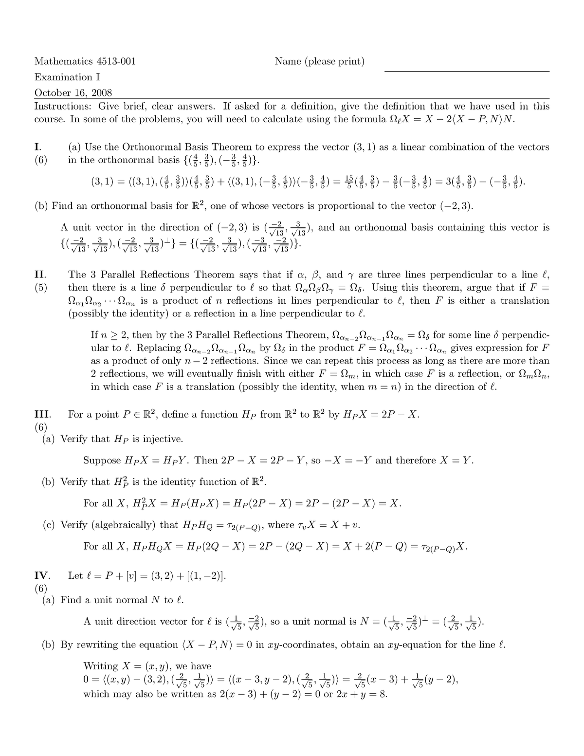 Exam 08 Questions And Answers Mathematics Name Please Print Examination October 16 Instructions Give Brief Clear Answers If Asked For Definition Give The Studocu