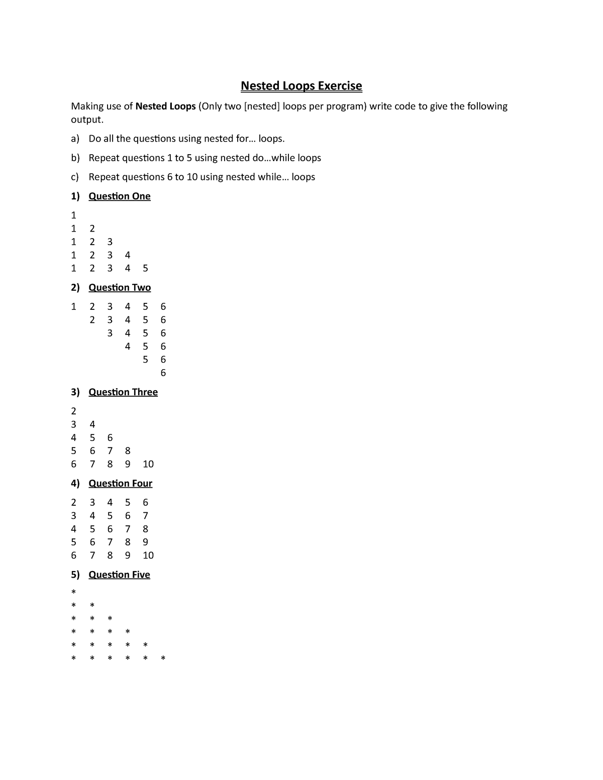 Nested Loops Exercise - Great Notes - Nested Loops Exercise Making Use ...