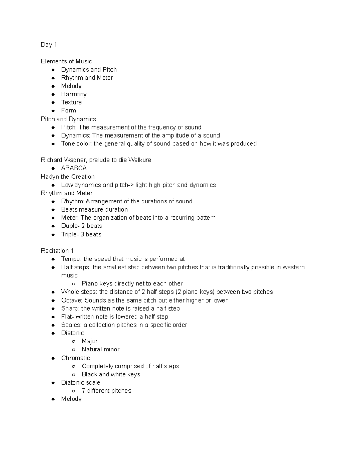 Intro to Western Art Music Notes Day 1 Elements of Music Dynamics and