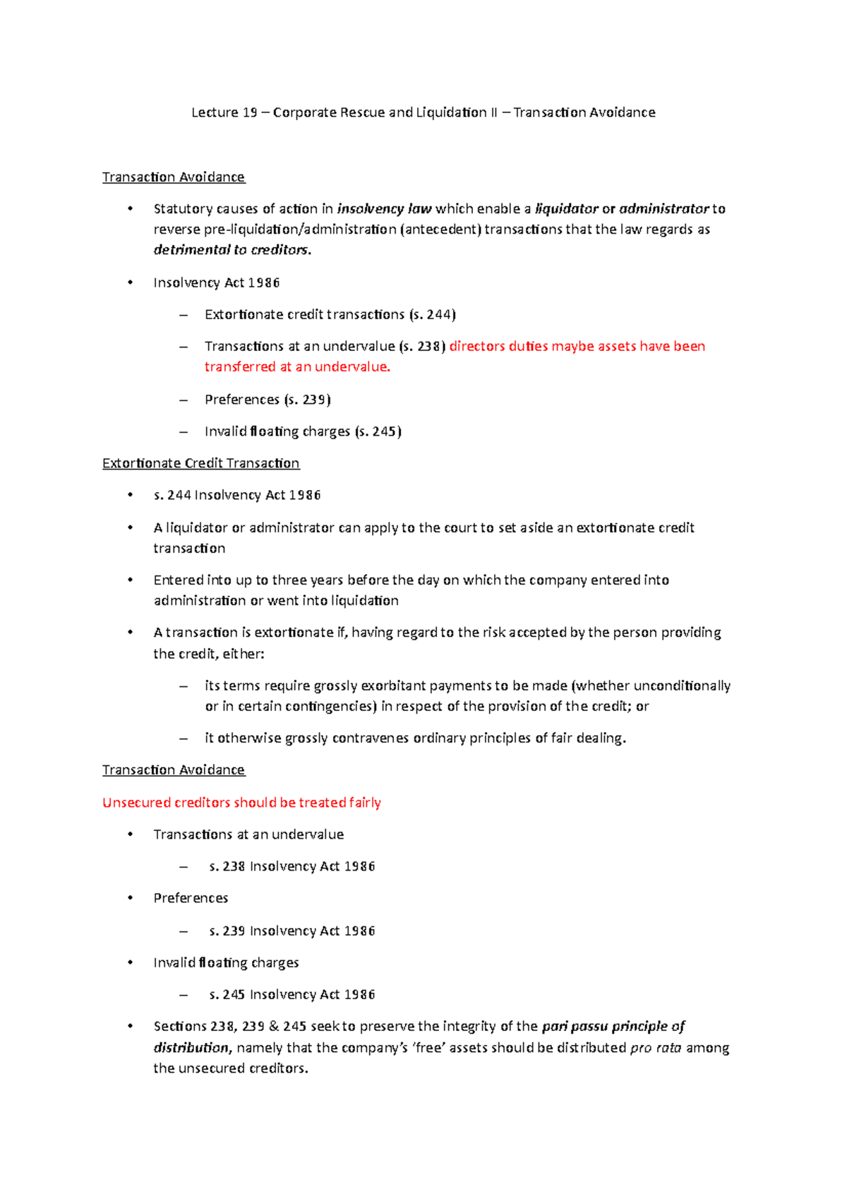 Lecture 19 - Corporate Rescue and Liquidation - Transaction Avoidance ...